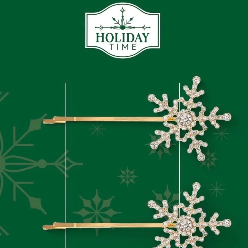 Gold Crystal Snowflake Hair Pins, Set of 2, NWT